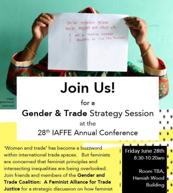 Announcement for the Gender and Trade Coalition strategy session on feminist economics for policy and advocacy.