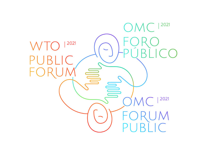 Logo of the 2021 World Trade Organization Public Forum in French, Spanish, and English.